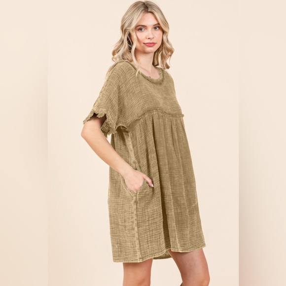 Culture Code Short Sleeve Babydoll Texture Dress with Pockets 10010064340 - Picture 3 of 3